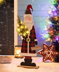 Glitzhome 36" Lighted Wooden Santa Porch Decor