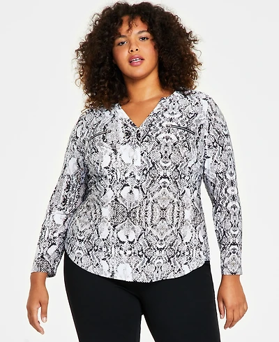 I.n.c. International Concepts Plus Zip-Pocket Top, Created for Macy's