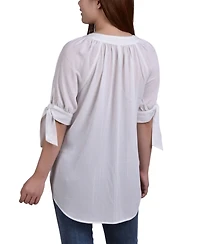 Petite Elbow Sleeve Tie-Sleeve Blouse
