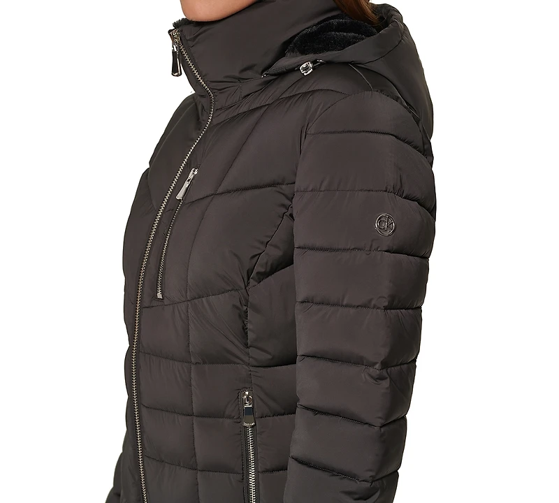 Calvin Klein Women's Faux-Fur-Trim Hooded Puffer Coat, Created for Macy's