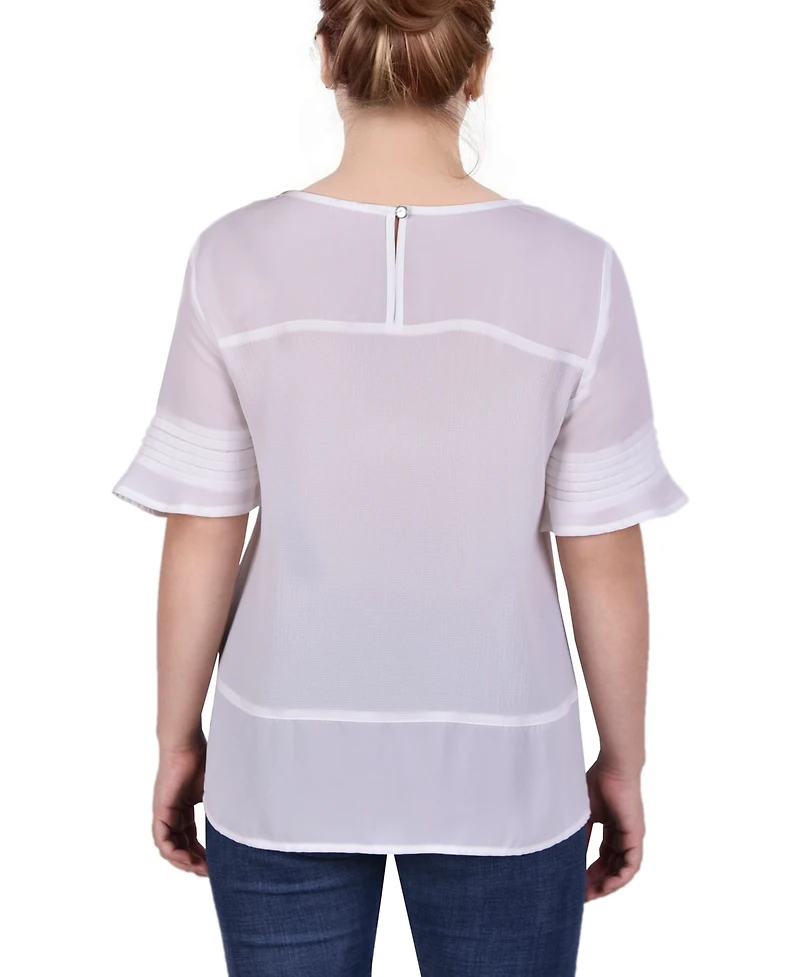 Petite Size Short Sleeve Crepe and Chiffon Top