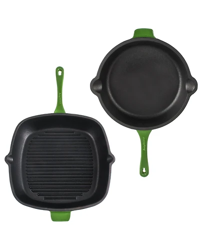 BergHOFF Neo 2pc Cast Iron 10" Fry Pan & 11" Grill Pan Cookware Set