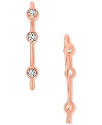Cubic Zirconia Bezel Threader Earrings in 14k Rose Gold-Plated Sterling Silver