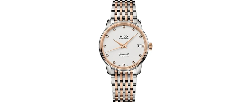 Mido Women's Swiss Automatic Baroncelli Iii Heritage Diamond (1/10 ct. t.w.) Two Tone Stainless Steel Bracelet Watch 33mm