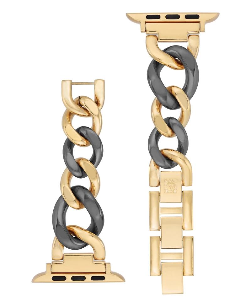 Anne Klein Women's Black and Gold-Tone Alloy Metal Chain Link Bracelet designed for Apple Watch 42mm (Series 1-3 only) & 44/45/46/49mm (Ultra & Ultra