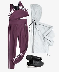 Dkny Sport Womens Reflective Piping Hoodie Reflective Logo Low Impact Sports Bra High Waisted Leggings