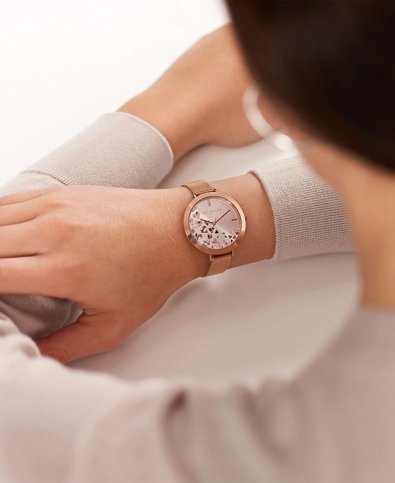 Ted Baker Women's Ammy Hearts Rose Gold-Tone Mesh Bracelet Watch 37.5mm