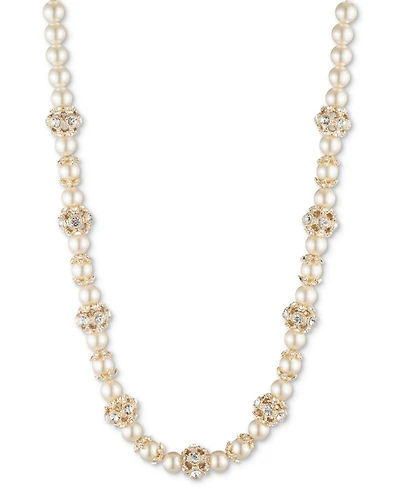 Marchesa Gold-Tone Imitation Pearl & Crystal Button Station Necklace, 16" + 3" extender