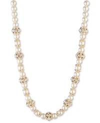 Marchesa Gold-Tone Imitation Pearl & Crystal Button Station Necklace, 16" + 3" extender