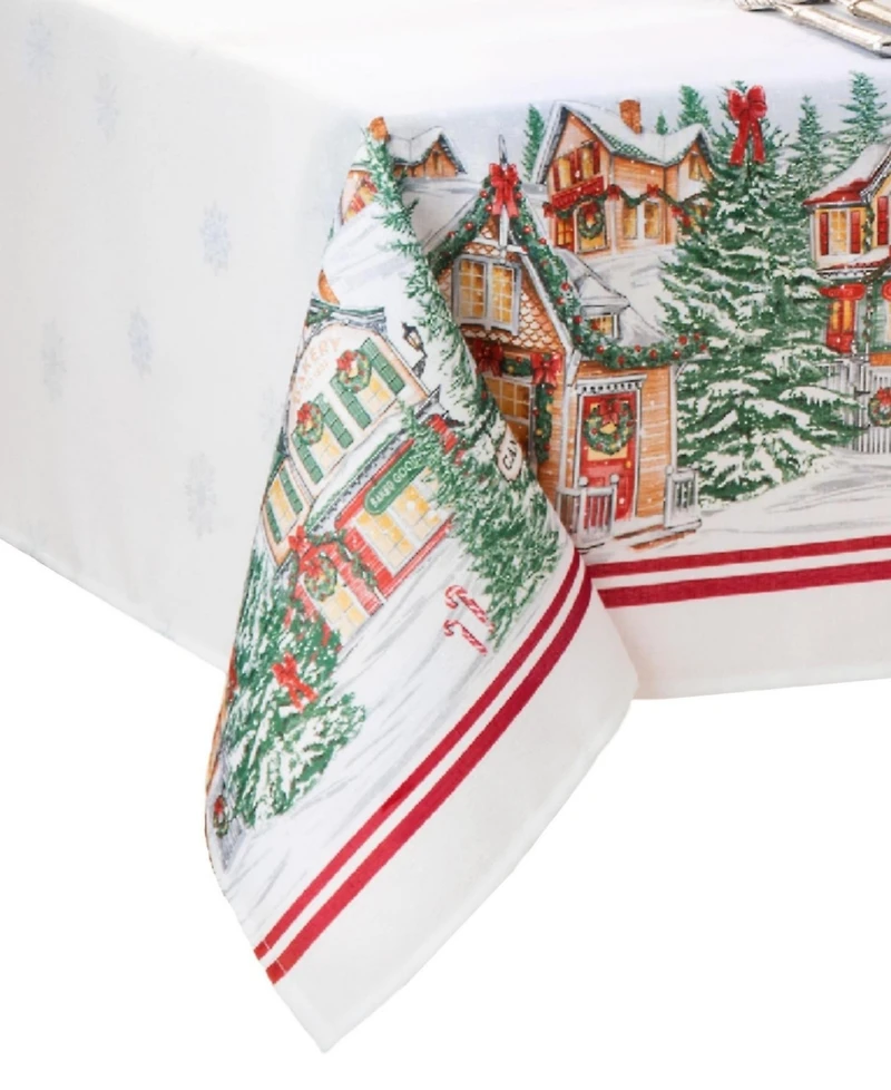 Elrene Storybook Christmas Village Holiday Tablecloth, 120" x 60"
