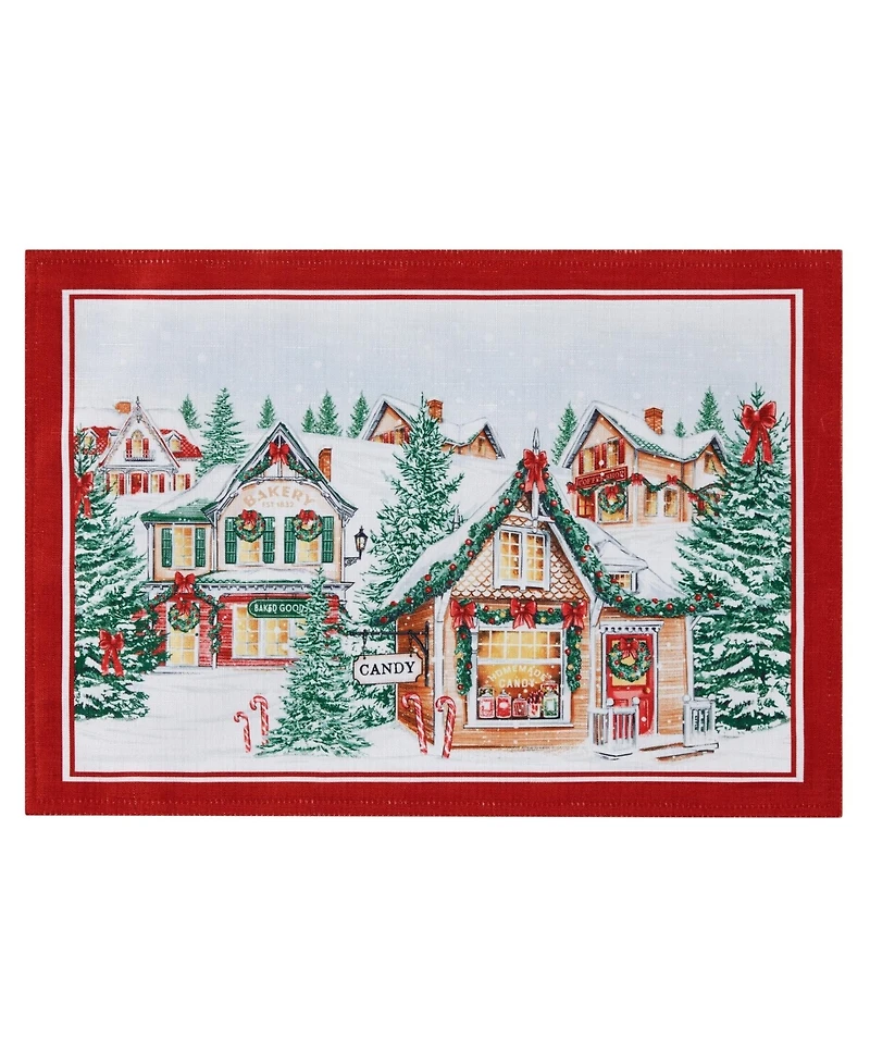 Elrene Storybook Christmas Village Holiday 4 Piece Placemat Set, 19" x 13"
