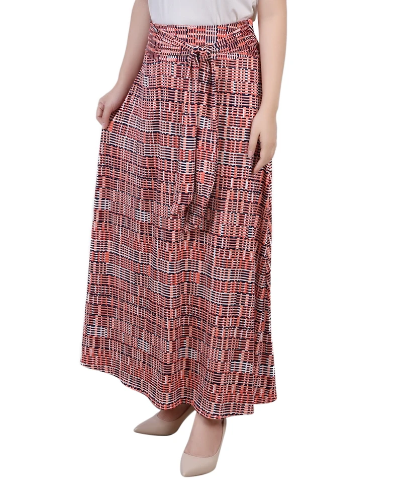 Ny Collection Petite Printed Maxi Skirt with Sash Waist Tie
