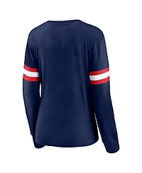 Women's Fanatics Navy Washington Wizards Block Party Chest Logo Striped Long Sleeve T-shirt