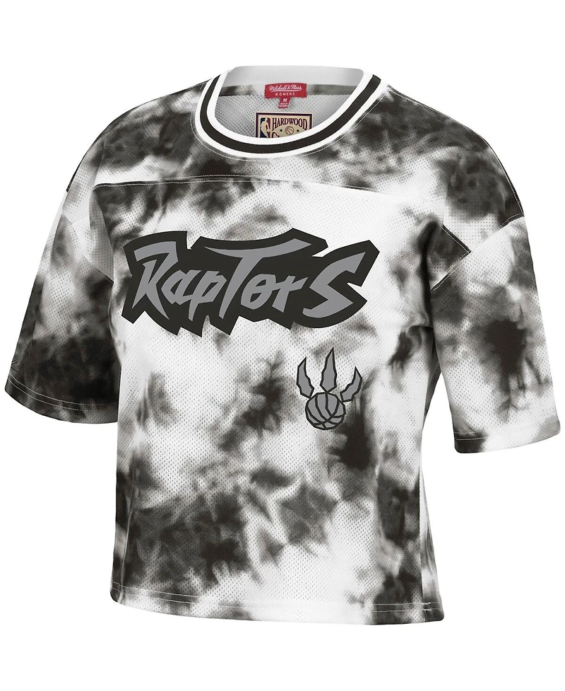 Women's Mitchell & Ness Black, White Toronto Raptors Hardwood Classics Tie-Dye Cropped T-shirt