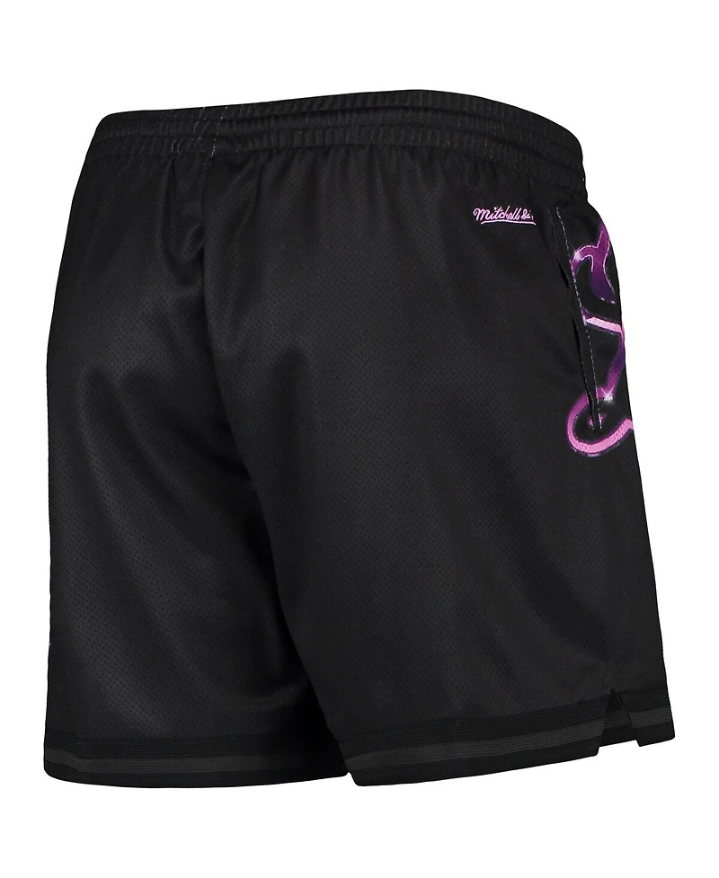 Women's Mitchell & Ness Black Los Angeles Lakers Big Face 4.0 Mesh Shorts