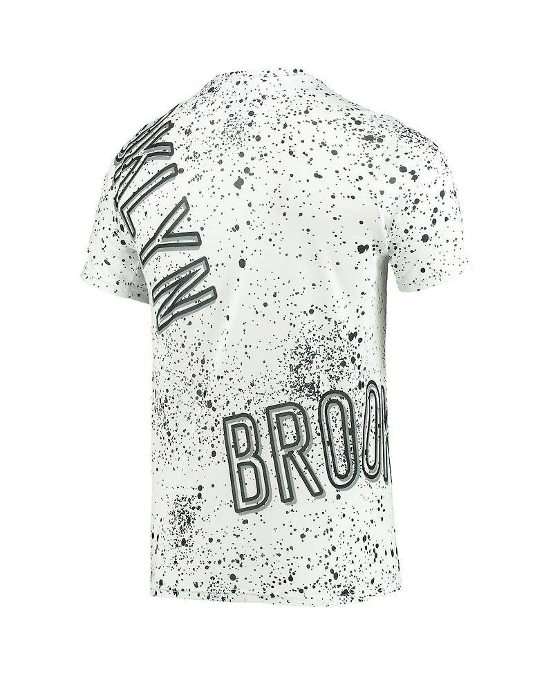 Men's White Brooklyn Nets Gold Foil Splatter Print T-shirt