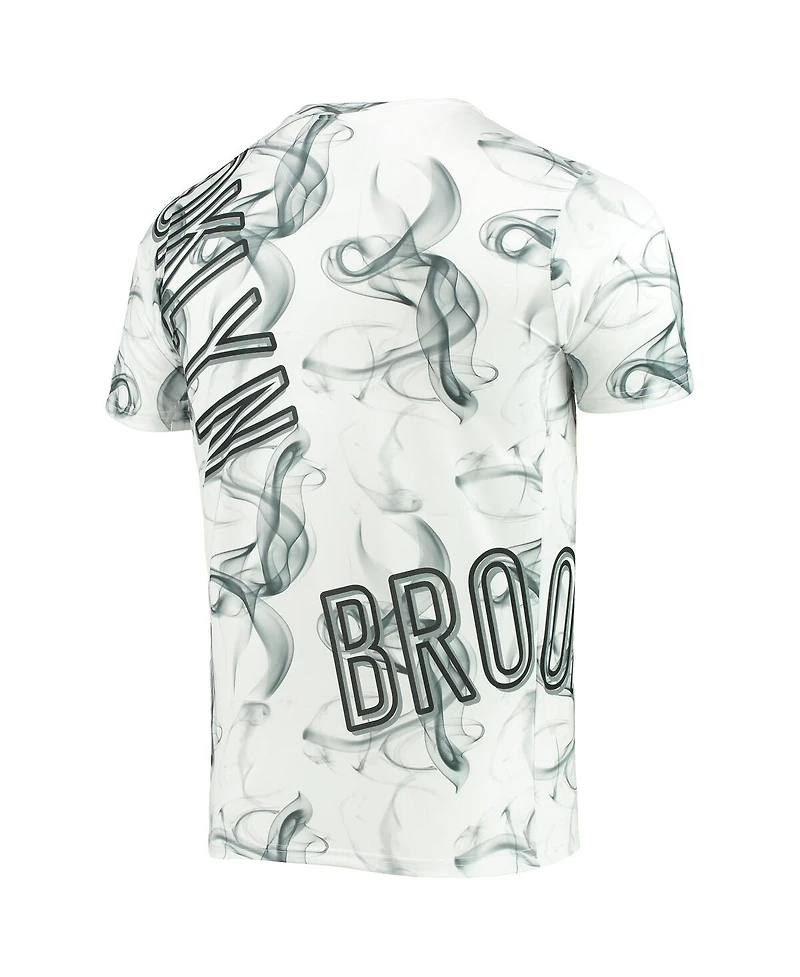 Men's White, Black Brooklyn Nets Asymmetric Bold Smoke T-shirt