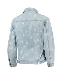 Women's The Wild Collective New York Yankees Allover Print Button-Up Denim Jacket