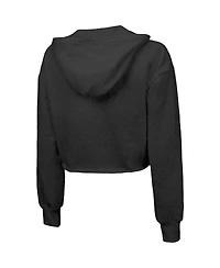 Women's Majestic Threads Black Brooklyn Nets Repeat Cropped Tri-Blend Pullover Hoodie