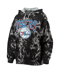 Women's Majestic Threads Black Philadelphia 76ers Burble Tie-Dye Tri-Blend Pullover Hoodie