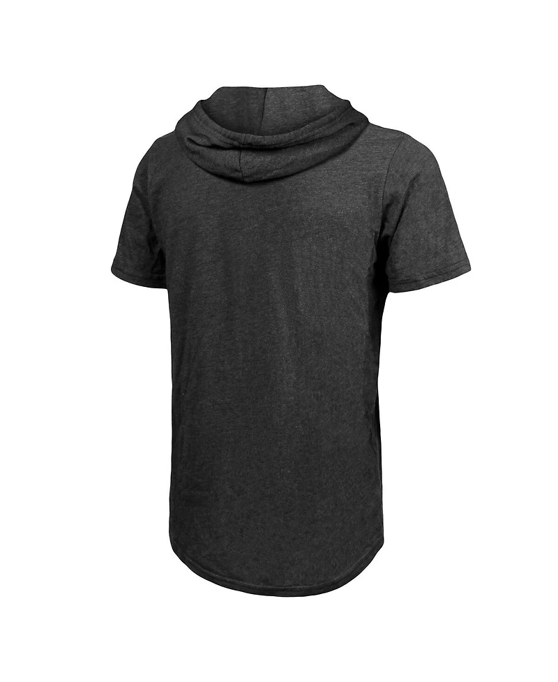 Men's Majestic Threads Heathered Black Philadelphia 76ers Wordmark Tri-Blend Hoodie T-shirt