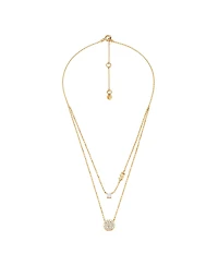 Michael Kors Sterling Silver Double Layered Pave Disk Necklace