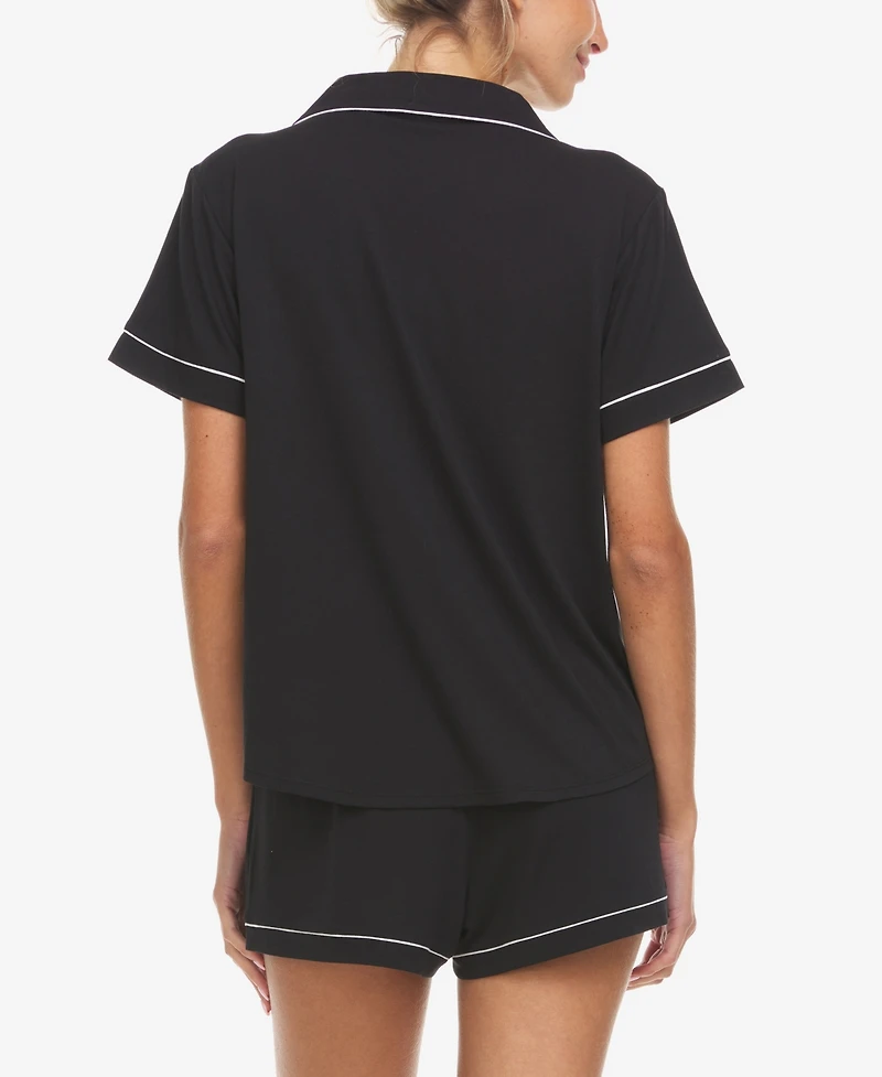 Flora by Nikrooz Women's Annie Button Down Shorty Notch Pajama Set, 2 Piece