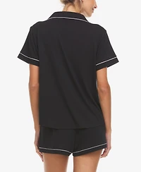 Flora by Nikrooz Women's Annie Button Down Shorty Notch Pajama Set, 2 Piece