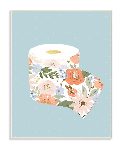 Stupell Industries Spring Floral Print Toilet Paper Over Blue Art, 13" x 19"
