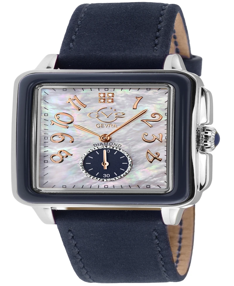 Gevril Women's Bari Enamel Swiss Quartz Italian Blue Leather Strap Watch 34mm