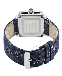 Gevril Women's Padova Gemstone Floral Swiss Quartz Italian Blue Leather Strap Watch 30mm