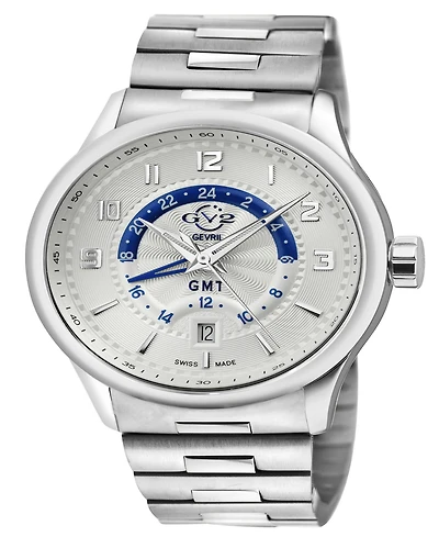Gevril Men's Giromondo Swiss Quartz Silver-Tone Stainless Steel Bracelet Watch 42mm