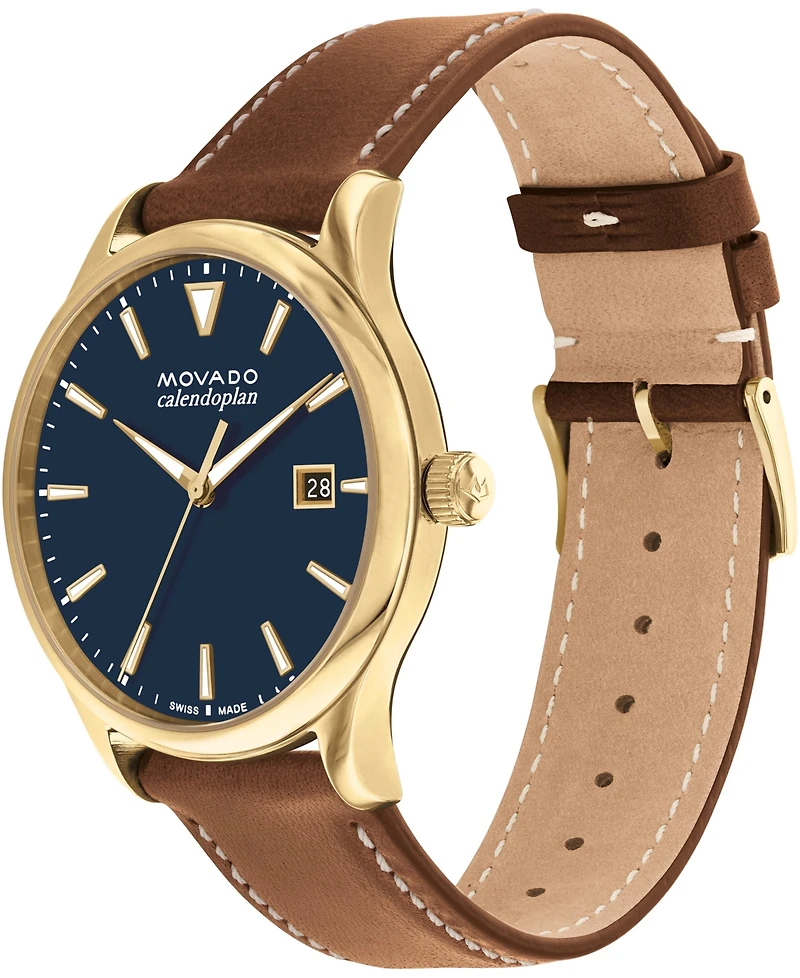 Movado Men's Swiss Heritage Brown Leather Strap Watch 40mm