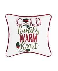 Snowman "Cold Hands Warm Heart" Embroidered Accent Pillow, 10" x 10"