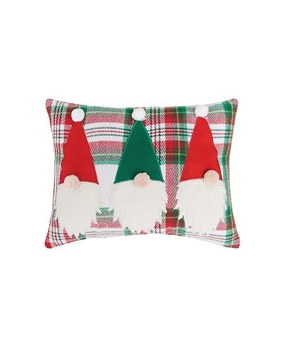 Gnome Trio Plaid Applique 100% Cotton Mini Christmas Accent Throw Pillow 9" x 12"