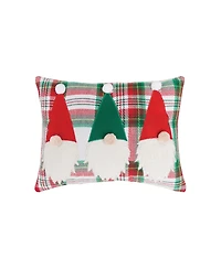 Gnome Trio Plaid Applique 100% Cotton Mini Christmas Accent Throw Pillow 9" x 12"