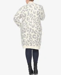 White Mark Plus Leopard Print Open Front Sherpa Sweater