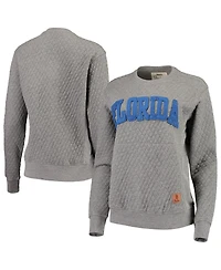 Women's Pressbox Heathered Gray Florida Gators Moose Applique Quilted Crewneck Sweatshirt