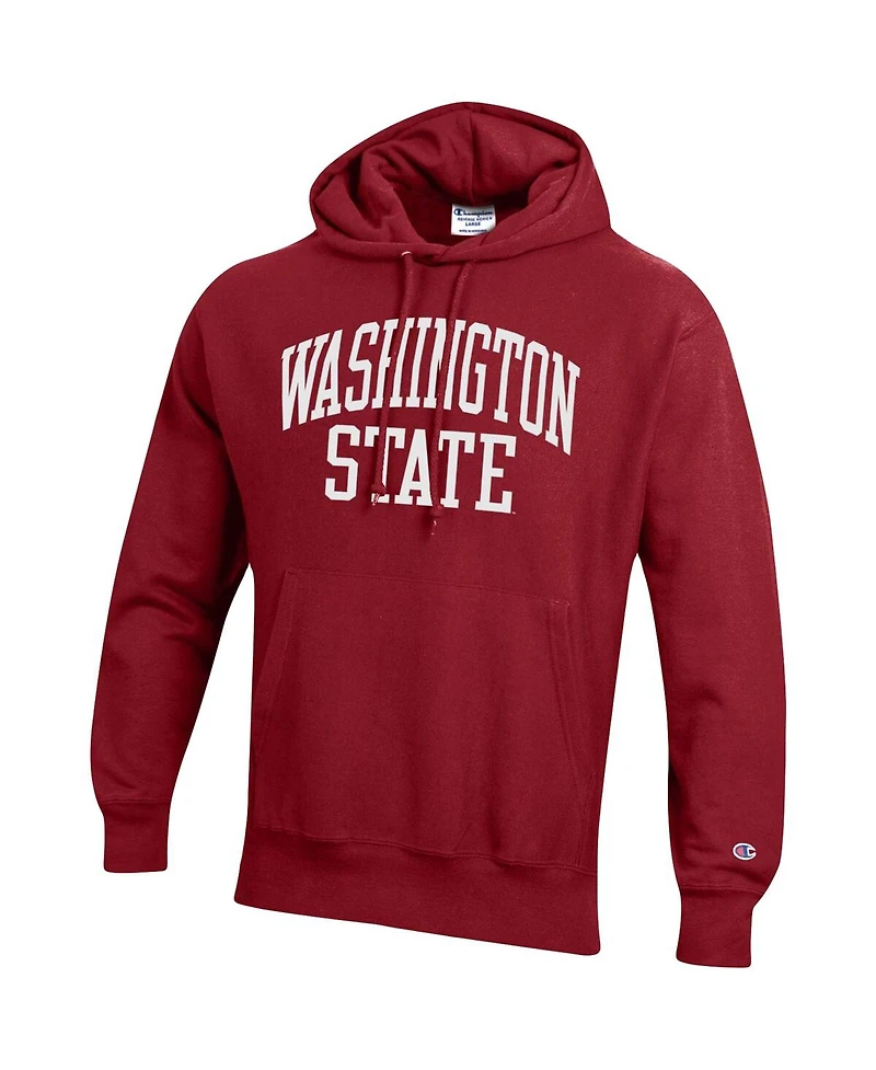 Men's Champion Crimson Washington State Cougars Team Arch Reverse Weave Pullover Hoodie