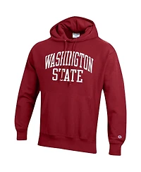 Men's Champion Crimson Washington State Cougars Team Arch Reverse Weave Pullover Hoodie