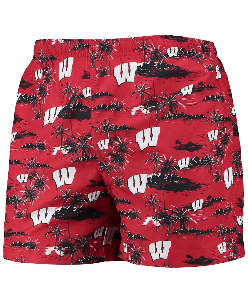 Men's Foco Red Wisconsin Badgers Island Palm Swim Trunks