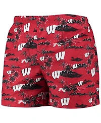 Men's Foco Red Wisconsin Badgers Island Palm Swim Trunks