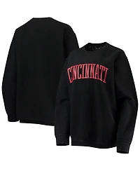 Women's Pressbox Black Cincinnati Bearcats Comfy Cord Vintage-Like Wash Basic Arch Pullover Sweatshirt