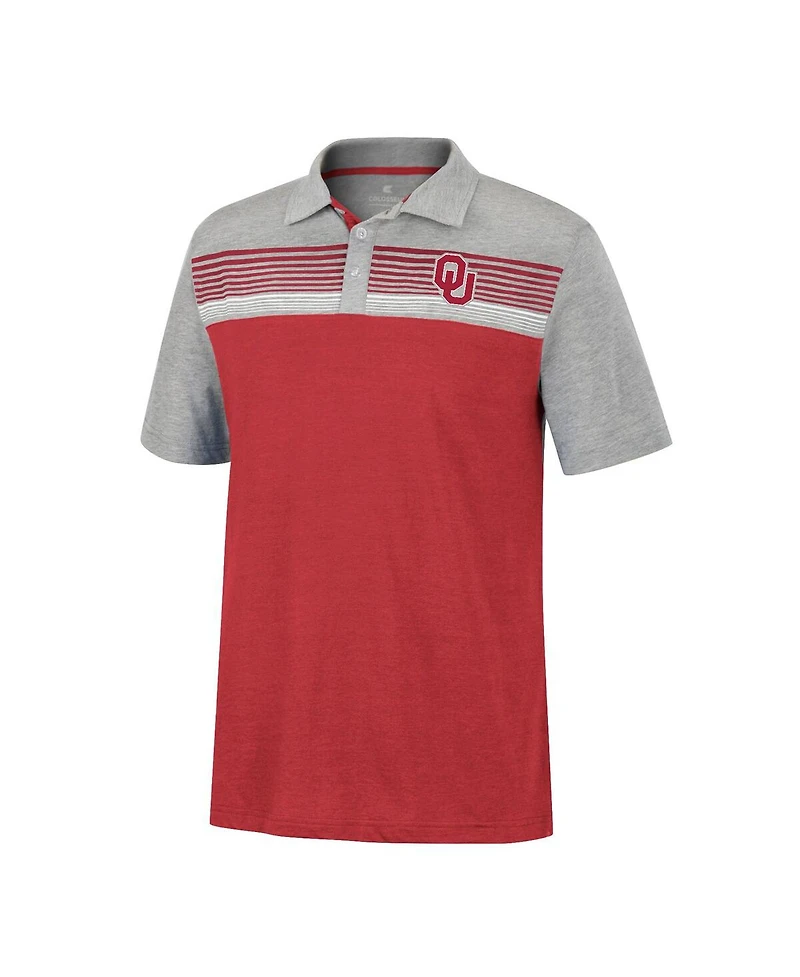Men's Colosseum Crimson, Heathered Gray Oklahoma Sooners Caddie Polo Shirt