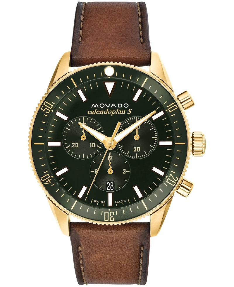 Movado Men's Heritage Cognac Genuine Leather Strap Watch 42mm