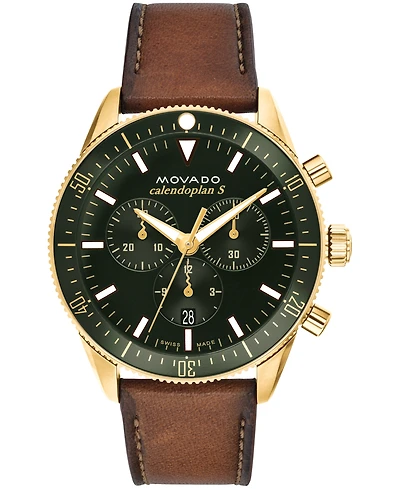 Movado Men's Heritage Cognac Genuine Leather Strap Watch 42mm
