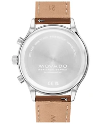 Movado Men's Calendoplan Cognac Brown Genuine Leather Strap Watch 43mm