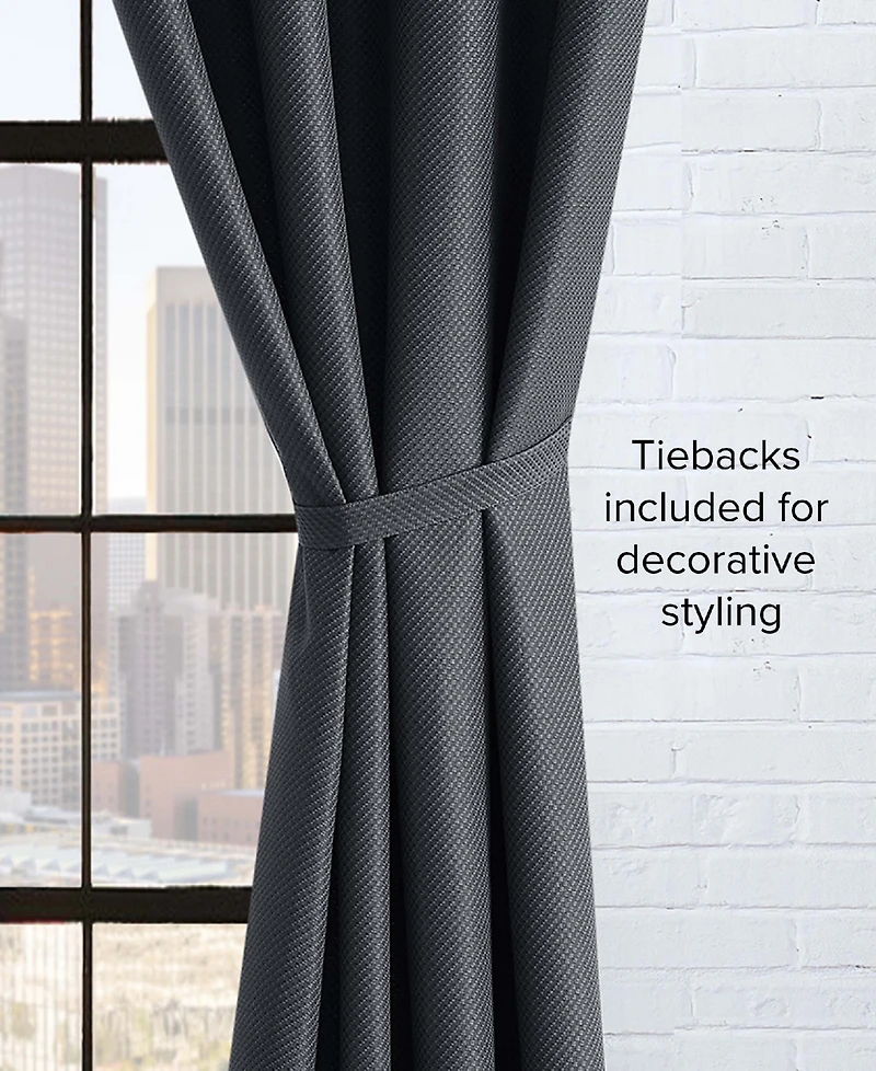 Lucky Brand Ember Thermal Woven Room Darkening Grommet Window Curtain Panel Pair with Tiebacks