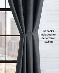 Lucky Brand Ember Thermal Woven Room Darkening Grommet Window Curtain Panel Pair with Tiebacks