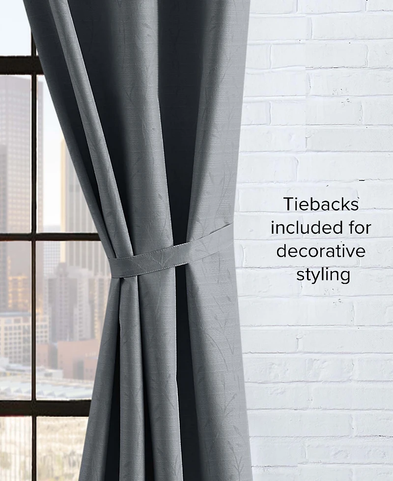 Lucky Brand Sondra Textured Leaf Pattern Blackout Grommet Window Curtain Panel Pair with Tiebacks, 38" x 96"